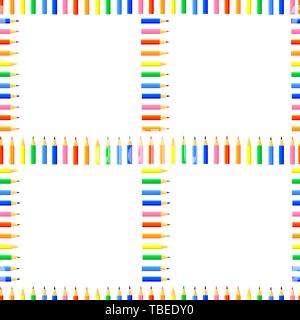 Vektor farbige nahtlose Muster. Reihen von Buntstifte, die Quadrate bilden. Guter Hintergrund Website für Künstler, Stoffe, Kinder. Stock Vektor