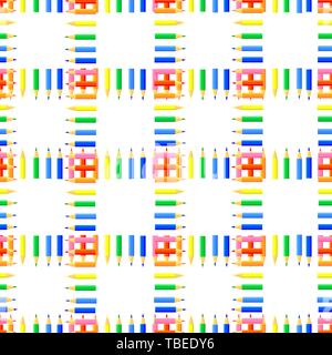 Vektor farbige nahtlose Muster. Reihen von farbigen Spitzen Bleistifte, die Quadrate bilden. Guter Hintergrund Website für Künstler, Stoffe, Kinder. Stock Vektor