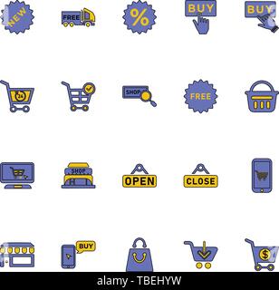 Shopping und E-commerce Icon Set - Warenkorb Anmelden lineare füllen Stock Vektor