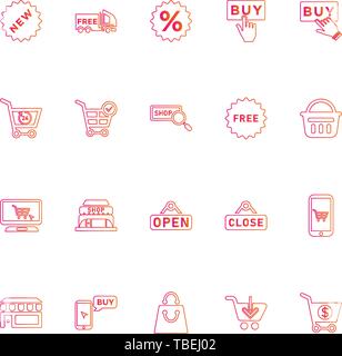 Shopping und E-commerce Icon Set - Warenkorb Anmelden - Line Art Stock Vektor