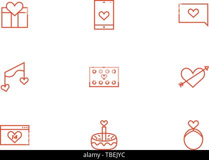 Premium Set von Herzen Zeile für Symbole. Einfache Piktogramm pack - Valentine Icons Set - Rot Stock Vektor