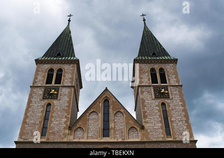 Bosnien und Herzegowina: Details der Sacred Heart Cathedral, 1887 Katholische Kirche allgemein als Sarajevo Kathedrale in der Altstadt bezeichnet Stockfoto