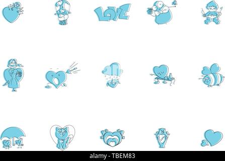 Satz von patch Abzeichen und Aufkleber mit süßen Herzen Zeichen - Valentinstag Liebe und Aufkleber Illustration - Lineare fill style Symbol Vektor Stock Vektor