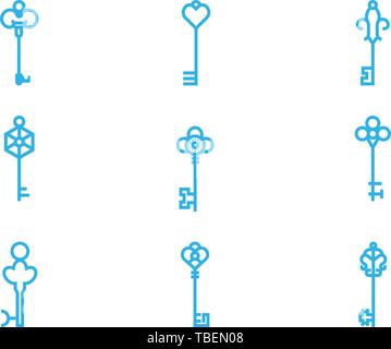 Schlüssel signieren - Vintage Schlüssel Icons Set Vector - Blau Stock Vektor