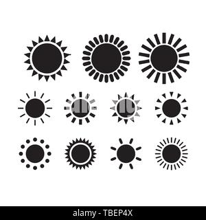 Sun Shapes Set isoliert auf weißem Hintergrund Vector Illustration Stock Vektor