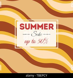 Summer Sale Hintergrund mit gewellten Streifen Simulation der Sand. Gelb, braun, beige Farben. Summer Sale Text in den Rahmen. Tapeten, Flyer. Stock Vektor