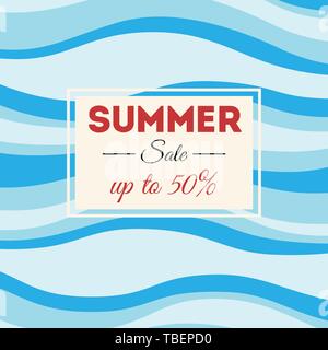 Summer Sale Hintergrund mit gewellten Streifen simulieren das Meer. Gelb, braun, beige Farben. Summer Sale Text in den Rahmen. Tapeten, Flyer. Stock Vektor