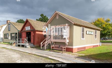 Historische Häuser im Freilichtmuseum Mystic Seaport, Mystic, Connecticut, USA Stockfoto