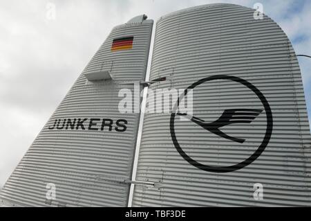 Junkers Ju 52/3 m Berlin-Tempelhof, Baujahr 1936, in Dessau gebaut, Detailansicht fin, Kennung D-AQUI, heute Registrierung D-CDLH, in Stockfoto