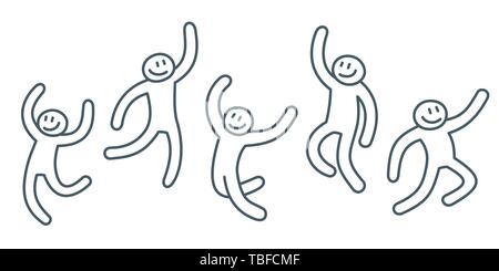 Skizze der Stickman Menschen in menschlichen Haltungen in moderne Linie kunst Stil als Sammlung von Strichmännchen gezeichnet Stockfoto