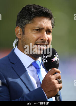 Kumar Sangakkara, ehemaliger Spieler aus Sri Lanka, während des ICC-Cricket-Weltcup-Gruppenspieles im Cardiff Wales Stadium. Stockfoto