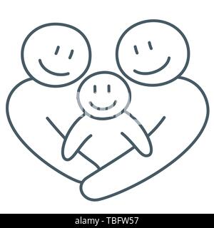 Happy Family line Art abstrakte Zeichnung als Konzept der Liebe und der Verbindung von Mutter, Vater und Kind Stock Vektor