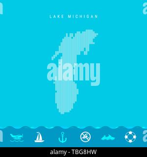 Vektor vertikale Linien Muster Karte von Lake Michigan, einem der fünf großen Seen Nordamerikas. Gestreift Einfache Silhouette des Lake Michigan. Lifeguar Stock Vektor