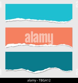 Drei Streifen von farbigen zerrissenes Papier mit Schatten und mit Platz für Text, geeignet für Infografik oder Schneidwerk - auf grauem Hintergrund isoliert-Vektor Stock Vektor