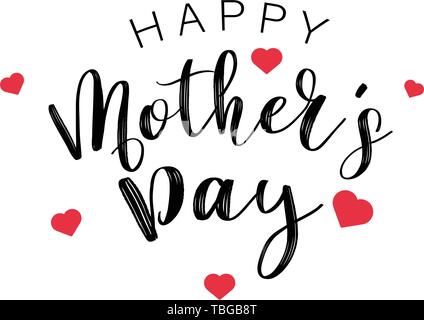 Glückliche Mütter Tag Kalligraphie Text mit einem kleinen roten Herzen. Urlaub und Dekoration Wort und Quotes Konzept. Vector Illustration Stock Vektor