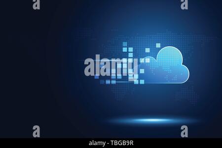 Futuristische blaue Wolke mit Pixel digitale Transformation abstrakter neue Technologie Hintergrund. Künstliche Intelligenz und großen Daten Konzept. Business ind Stock Vektor