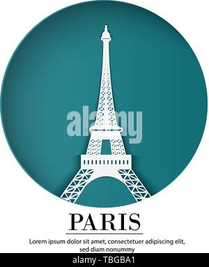 Die Stadt Paris Frankreichs in digital Craft paper Art. Nacht Szene. Reise und Reiseziel Sehenswürdigkeit Konzept. Papercraft banner Stil Stock Vektor