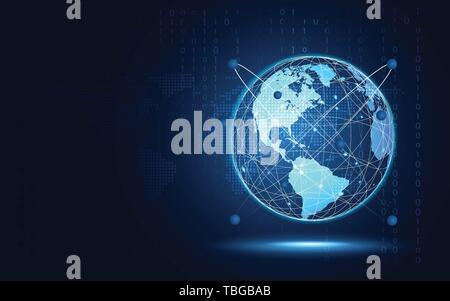 Futuristische blaue Erde abstrakte Technologie Hintergrund. Künstliche Intelligenz digitale Transformation und große Daten Konzept. Business quantum Internet n Stock Vektor