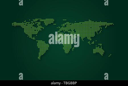 Futuristische grüne Welt Karte abstrakte Technologie Hintergrund. Digitale Transformation und große Daten Konzept. Business quantum Internet Netzwerk Kommunikatio Stock Vektor