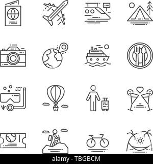 Reise- und Symbol Aktivitäten. Freizeit und Sport Konzept. Reise und reise Konzept. Dünne Linie und Kontur Icon Set. Vector Illustration. Zeichen und Symbol Stock Vektor