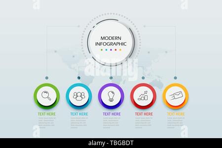 Modernen abstrakten 3D-infografik Vorlage. Business Circle mit Optionen für die Präsentation workflow Diagramm. Fünf Schritte zum Erfolg. Skill Tree timeline. Stock Vektor