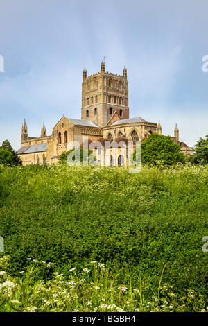 Ein Nord osten Ansicht von Tewkesbury Abbey Church in Gloucestershire, England Stockfoto