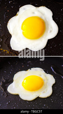 Die schmackhaften schönes Essen Spiegelei in der Pfanne schwarz Stockfoto