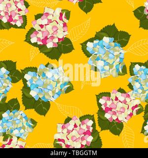 Hand gezeichnet Dschungel Motive Design mit kleinen Blüten Hortensie. Cute nahtlose floralen Muster. Exotische kunst Vector Illustration. Stock Vektor