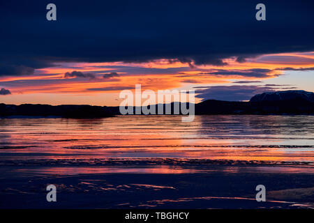 Winter Sonnenuntergang, See Myvatn, Island Stockfoto