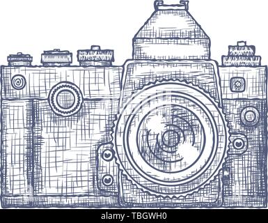 Jahrgang alte Foto Kamera Vektor logo Hand gezeichnet Design vorlage. Vektor Stock Vektor