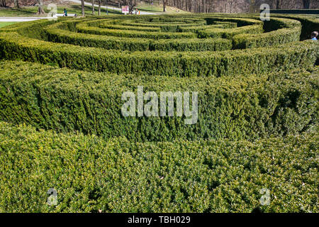 Labyrinth der geschnittenen Büschen in Göteborg, Schweden. Bush Labyrinth an Slottsskogen Park. Stockfoto