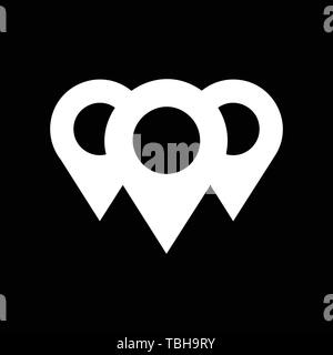 Lage Zeichen - Drei Kartenzeiger icon-Vektor auf schwarzem Hintergrund Stock Vektor