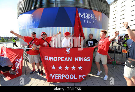 Liverpool Fans vor dem Finale der UEFA Champions League am Wanda Metropolitano, Madrid. Stockfoto