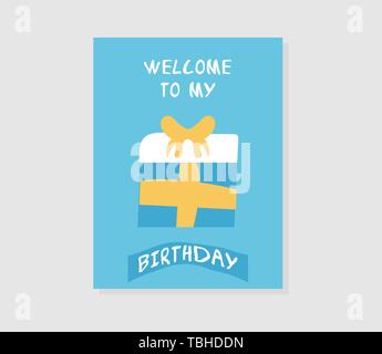 Minimalistische Geburtstag welcome card Blau Stock Vektor