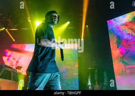 Mai 31, 2019 - Milwaukee, Wisconsin, US-Rapper SKI MASKE DER EINBRUCH GOTTES (STOKELEY CLEVON GOULBOURNE) während der Death Race für die Liebe Tour auf der Rave (Eagles Ballroom) in Milwaukee, Wisconsin (Bild: © Daniel DeSlover/ZUMA Draht) Stockfoto