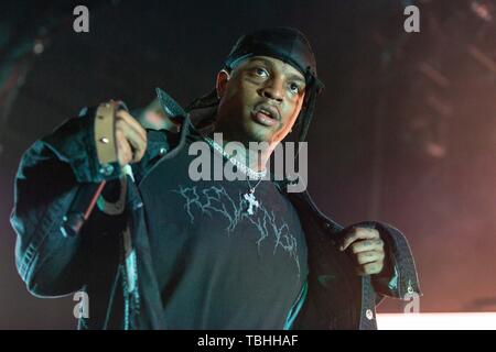 Mai 31, 2019 - Milwaukee, Wisconsin, US-Rapper SKI MASKE DER EINBRUCH GOTTES (STOKELEY CLEVON GOULBOURNE) während der Death Race für die Liebe Tour auf der Rave (Eagles Ballroom) in Milwaukee, Wisconsin (Bild: © Daniel DeSlover/ZUMA Draht) Stockfoto