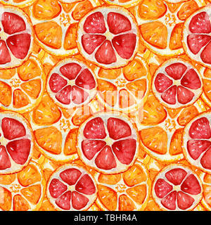 Nahtlose Muster mit Grapefruit und orange. Tropische erfrischend exotisch. Sommer Konzept. Aquarell Illustrationen. Stockfoto