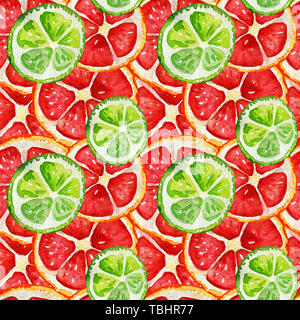 Nahtlose Muster mit Grapefruit und Limone. Tropische erfrischend exotisch. Sommer Konzept. Aquarell Illustrationen. Stockfoto