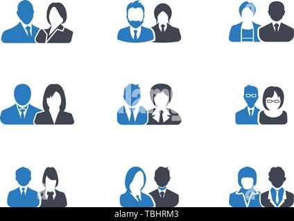 Männer und Frauen mit dem Business avatar Profilbild - Icons Set blau Stock Vektor