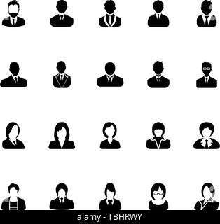 Kaufmann und Kauffrau Symbole, avatar Symbol - Schwarz auf weißem Hintergrund Stock Vektor