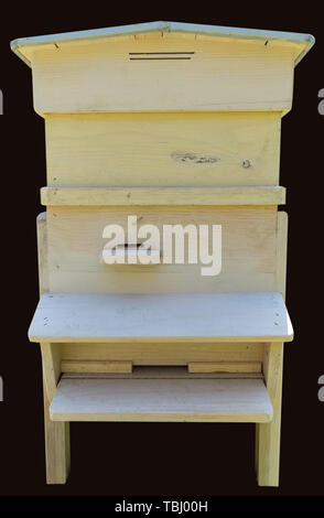 Holz- Bienenstock für Bienen auf Wabe. Stockfoto