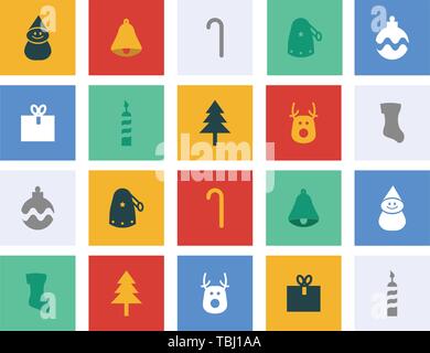Weihnachten flach Icons Set - Weihnachten bunte Zeichen gesetzt - Vektor Stock Vektor