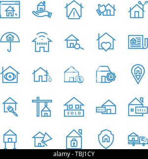 Immobilien Icons Set-Line Art blue Vector Stock Vektor