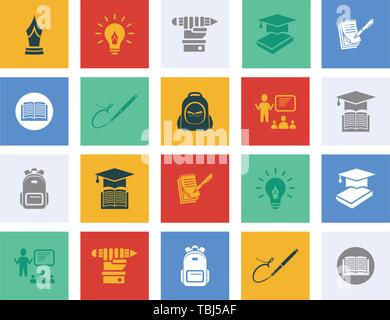 Bildung Zeichen Symbole gesetzt - Flachbild Bildung Symbole Vektor Stock Vektor