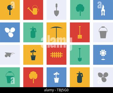 Flache Symbole für die Gartenarbeit Konzept - Garden Flat Zeichen Symbole gesetzt Stock Vektor