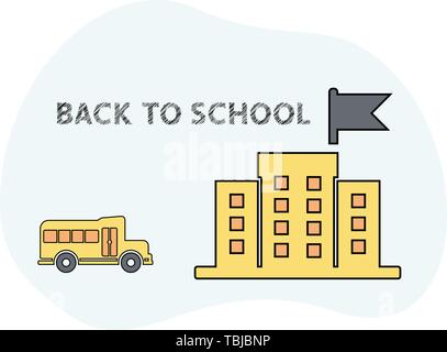 Zurück zur Abbildung der Schule. Lineare Abbildung der Schule Bus und Schule Stock Vektor