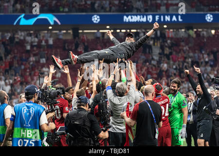 Madrid, Spanien. 01. Juni 2019. der UEFA Champions League 2018 / 2019, endgültig. Tottenham-Liverpool. Liverpool FC-Trainer Jürgen Klopp während des Spiels Tottenham-Liverpool Credit: Pro Schüsse/Alamy leben Nachrichten Stockfoto