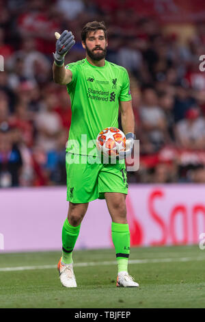 Alisson Ramses Becker (FC Liverpool) während der UEFA Champions League Finale zwischen Tottenham 0-2 FC Liverpool im Estadio Metropolitano in Madrid, Spanien, 1. Juni 2019. (Foto von Maurizio Borsari/LBA) Stockfoto