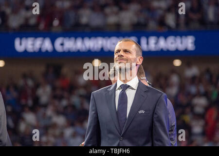 Madrid, Spanien. 1. Juni 2019. Aleksander Ceferin Präsident (UEFA) während der UEFA Champions League Finale zwischen Tottenham 0-2 FC Liverpool im Estadio Metropolitano in Madrid, Spanien, 1. Juni 2019. Credit: Maurizio Borsari/LBA/Alamy leben Nachrichten Stockfoto