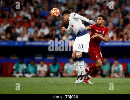 Madrid, Spanien. 01 Juni, 2019. Tottenham Hotspur FC Dele Alli in Aktion während der letzten Runde des UEFA Champions League Match zwischen Tottenham Hotspur FC und FC Liverpool an Wanda Metropolitano Stadion in Madrid gesehen. Final Score: Tottenham Hotspur FC 0 - 2 FC Liverpool. Credit: SOPA Images Limited/Alamy leben Nachrichten Stockfoto